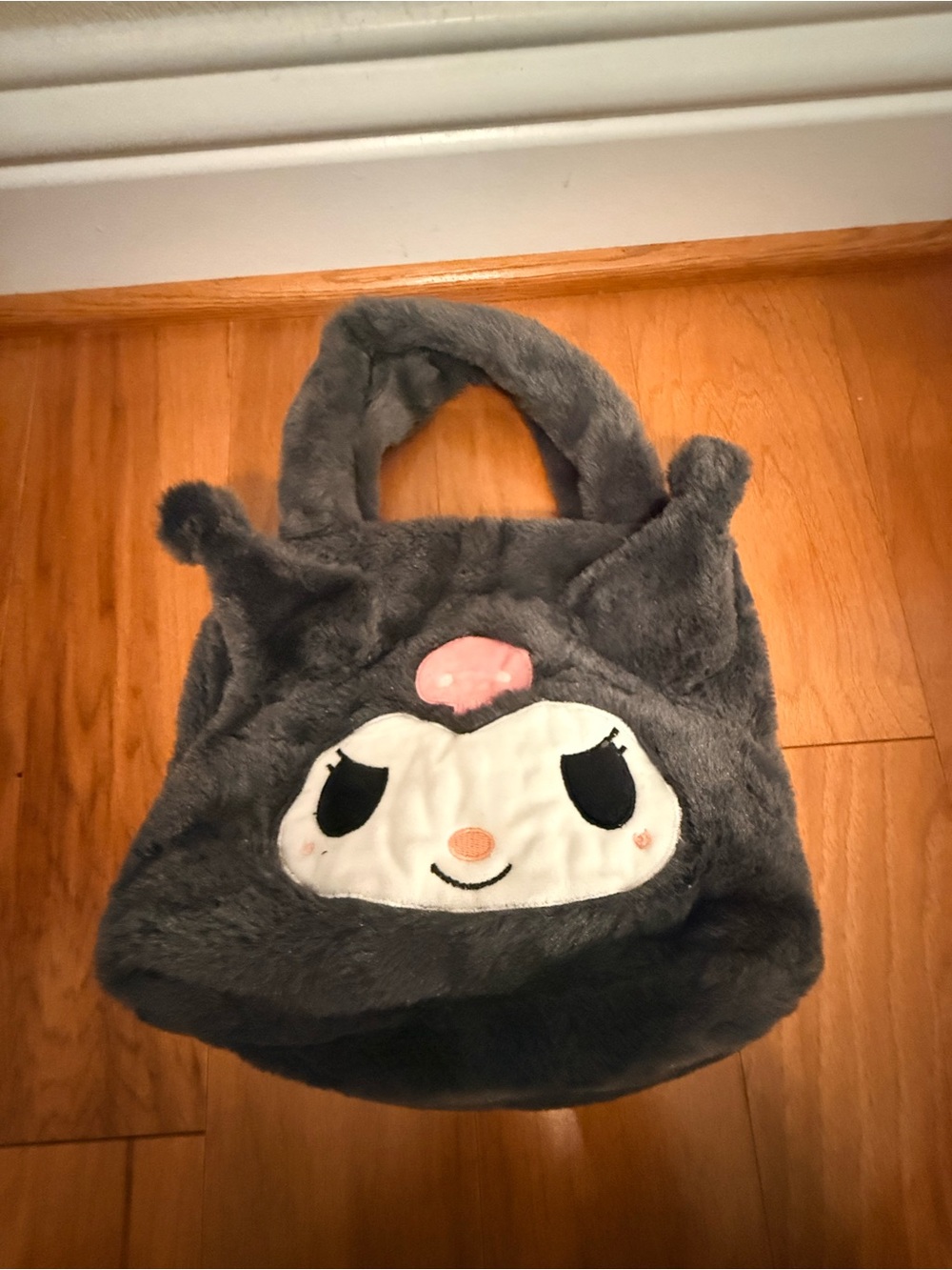 Sanrio Kuromi Plush Kids Handbag - Charcoal Gray with Pink Accent